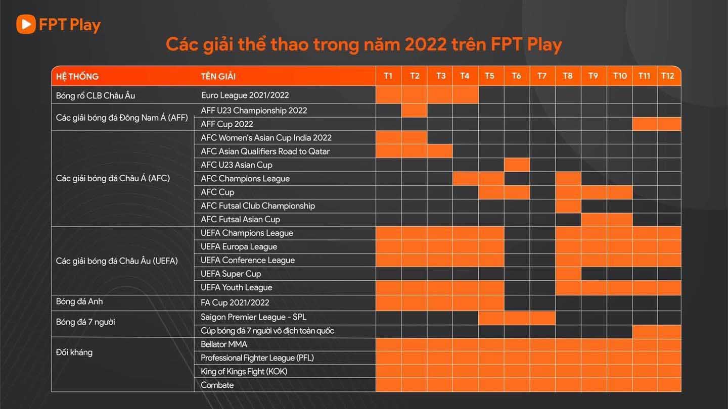Các giải thể thao trực tiếp trên FPT Play